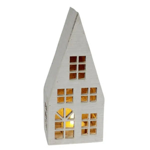 White Lighted Snowy House - Set of 3