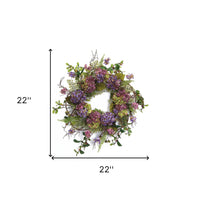 Wreath - 22" Purple Artificial Summer Hydrangea Wreath