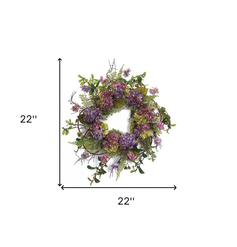 Wreath - 22" Purple Artificial Summer Hydrangea Wreath