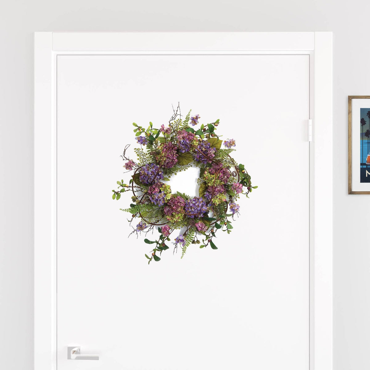 Wreath - 22" Purple Artificial Summer Hydrangea Wreath