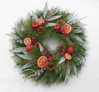 Wreath -Pine Wreath with Pomegranates and Oranges - 24"