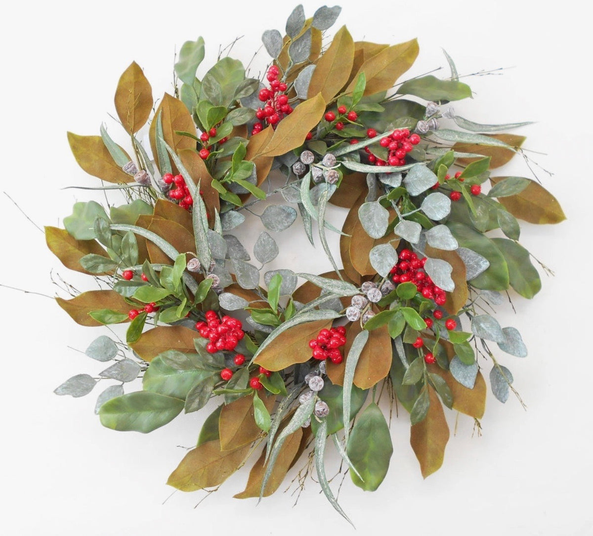 Wreath - Magnolia Wreath with Eucalyptus & Berries - 22"