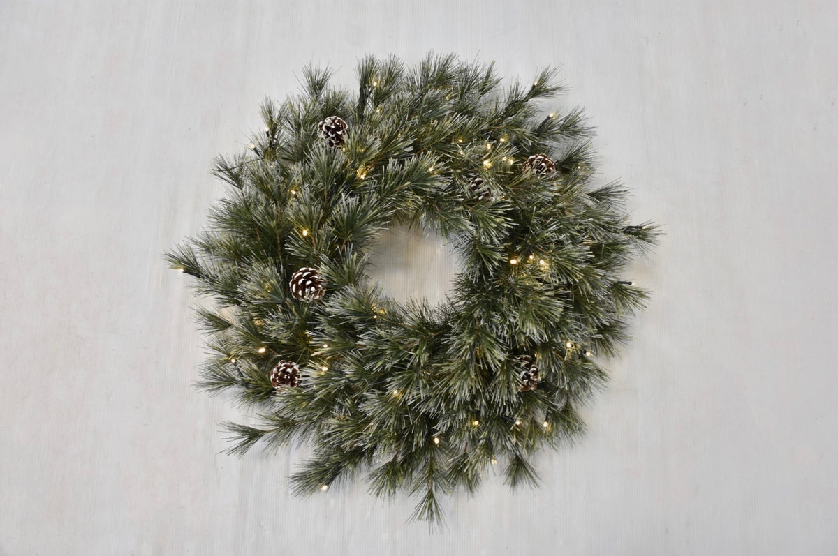 Wreath -Flocked Foxtail Pine wreath with lights