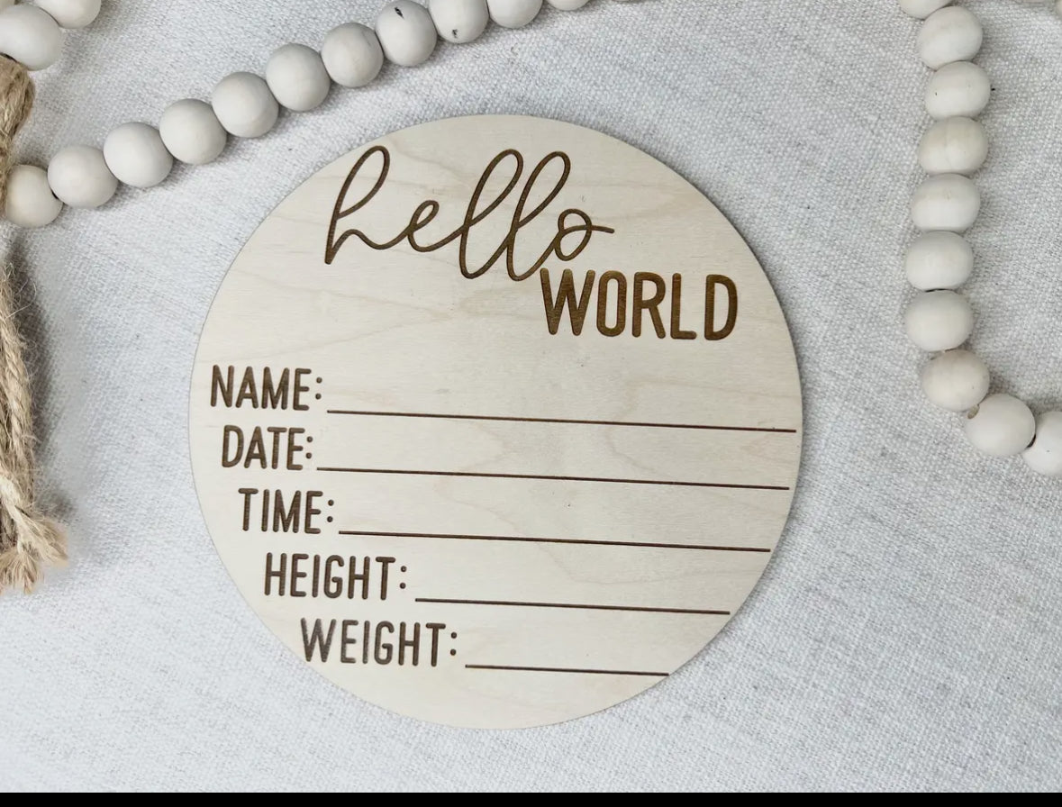 Baby - Hello World Birth Announcement - Birth Stats Sign, Newborn