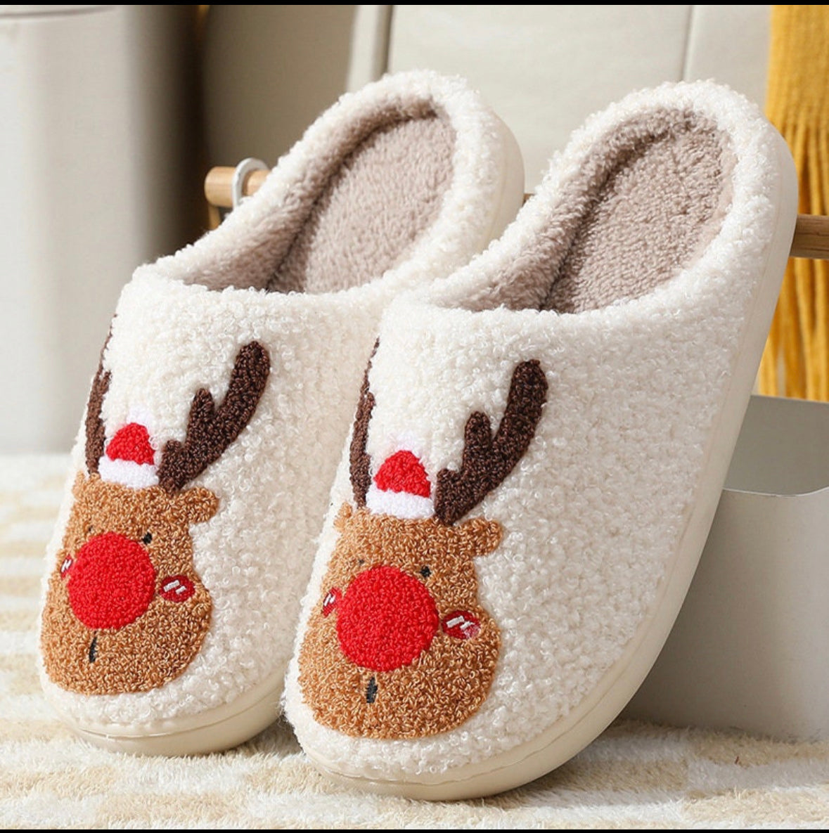 Christmas Reindeer Slippers - RED NOSE LEFT