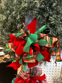Christmas Bow - Red and Green plaid with green polka dots