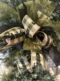 Christmas Bow - Green Buffalo Check with Merry Christmas Ribbon