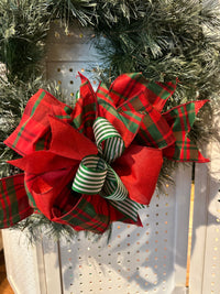 Christmas Plaid Bow - Red and Green with a mix of green stripes