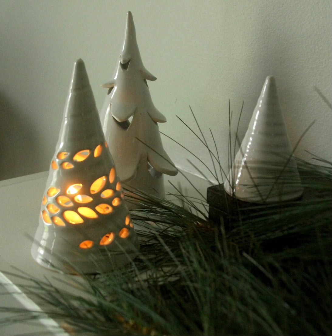 Christmas - (Set of 3) handmade white pottery trees