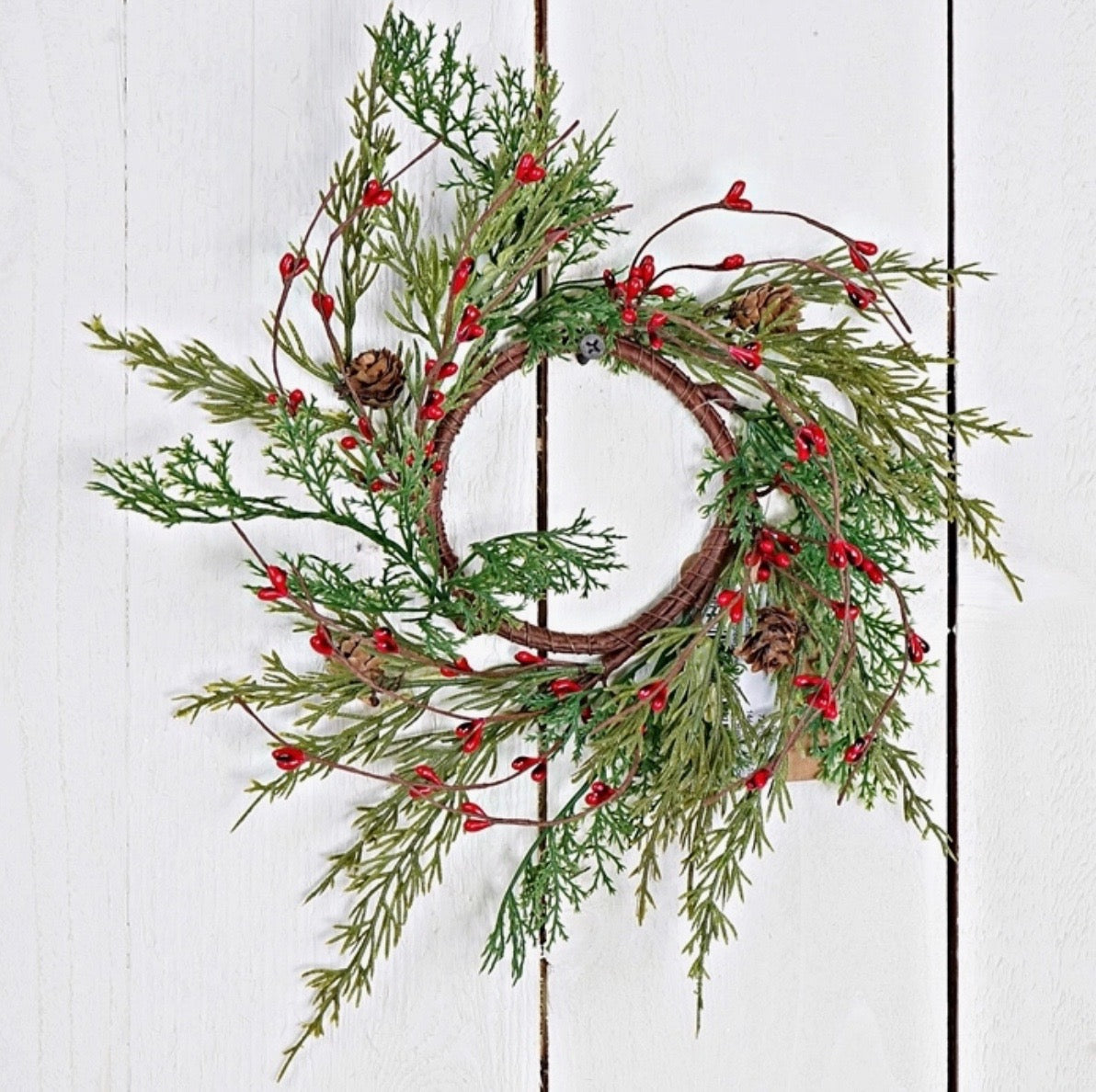 Candle Ring -Evergreen Pine With Red Pips Ring - 3.5"