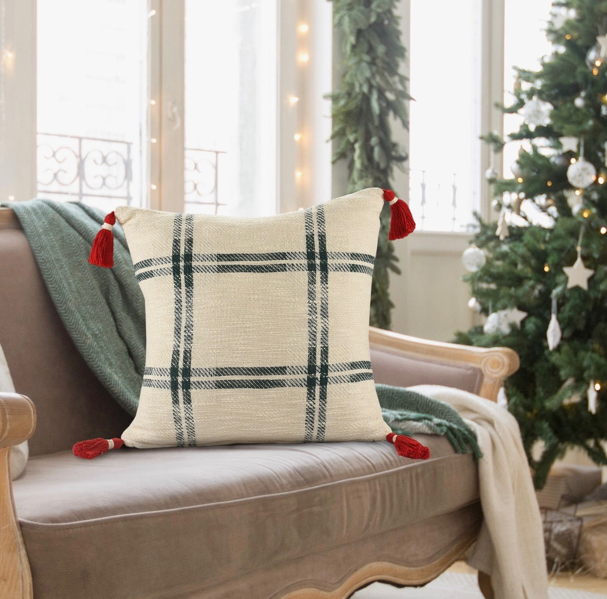 Pillow - Woven Holiday Plaid Throw Pillow