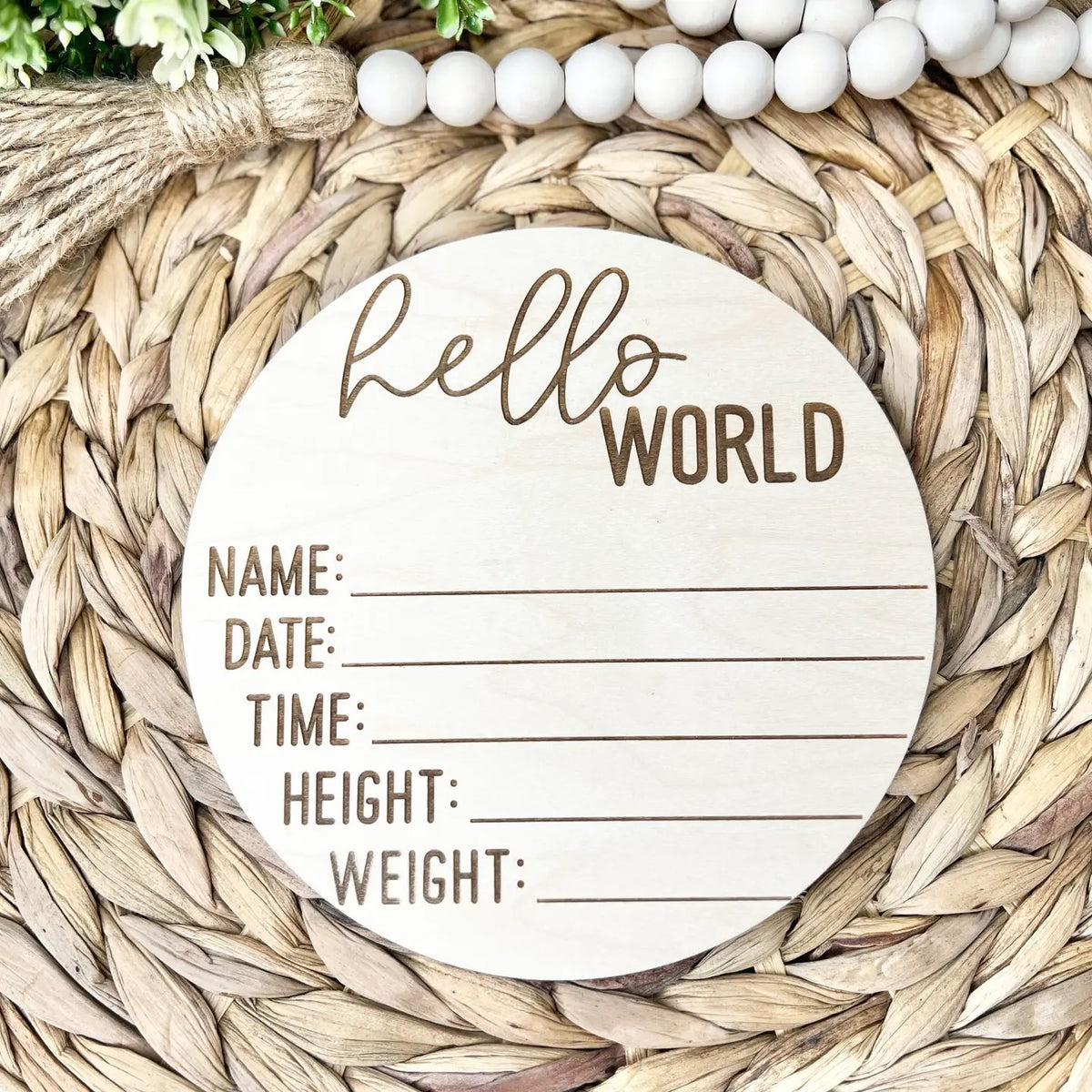 Baby - Hello World Birth Announcement - Birth Stats Sign, Newborn