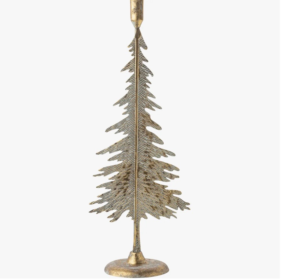 Christmas Tree -Gold Metal Pinetree Candlestick including Flameless Tapers