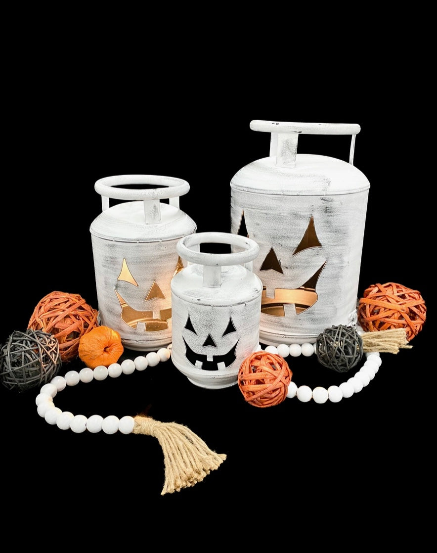 Halloween -Whitewash Pumpkin Cylinders (Set of 3)