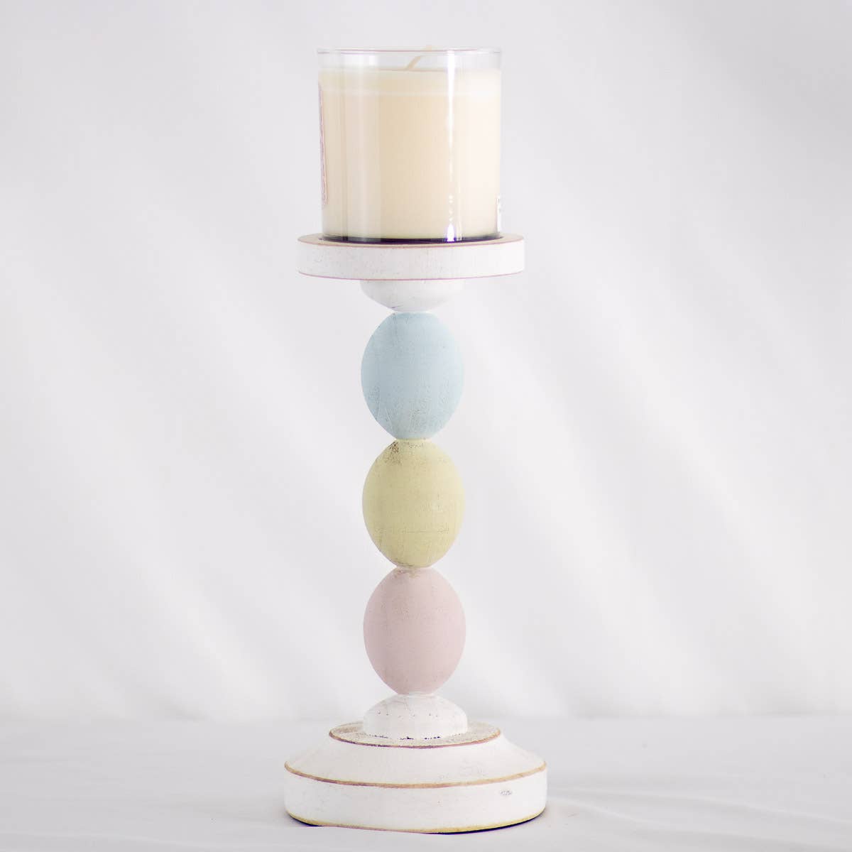 Candle Holder-  Egg Candle Holder   White/Multi   10"