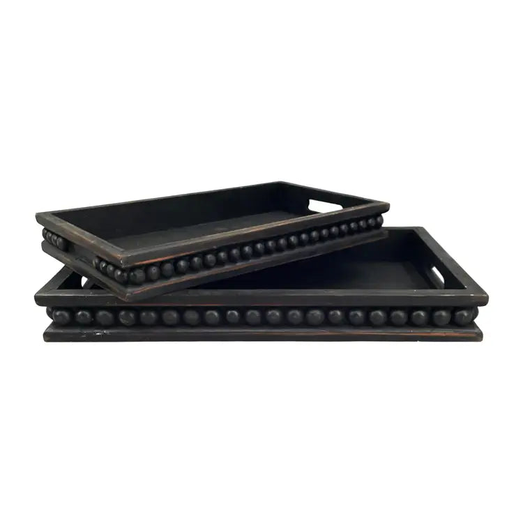 Trays Rectangular Beaded black tray (set of 2)