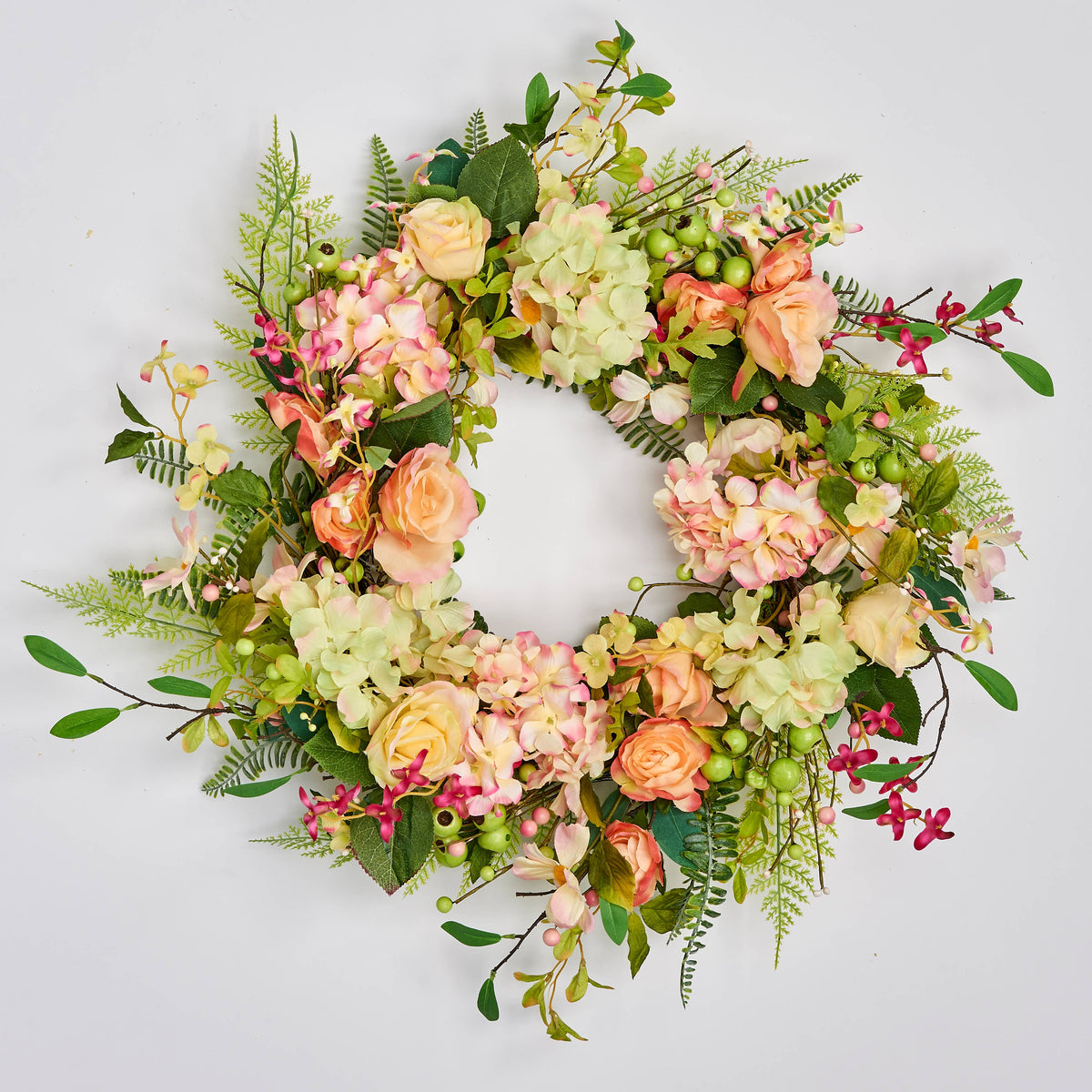 Wreath - 26" Berries Flowers & Mixed Foliage Wreath On Twig Base