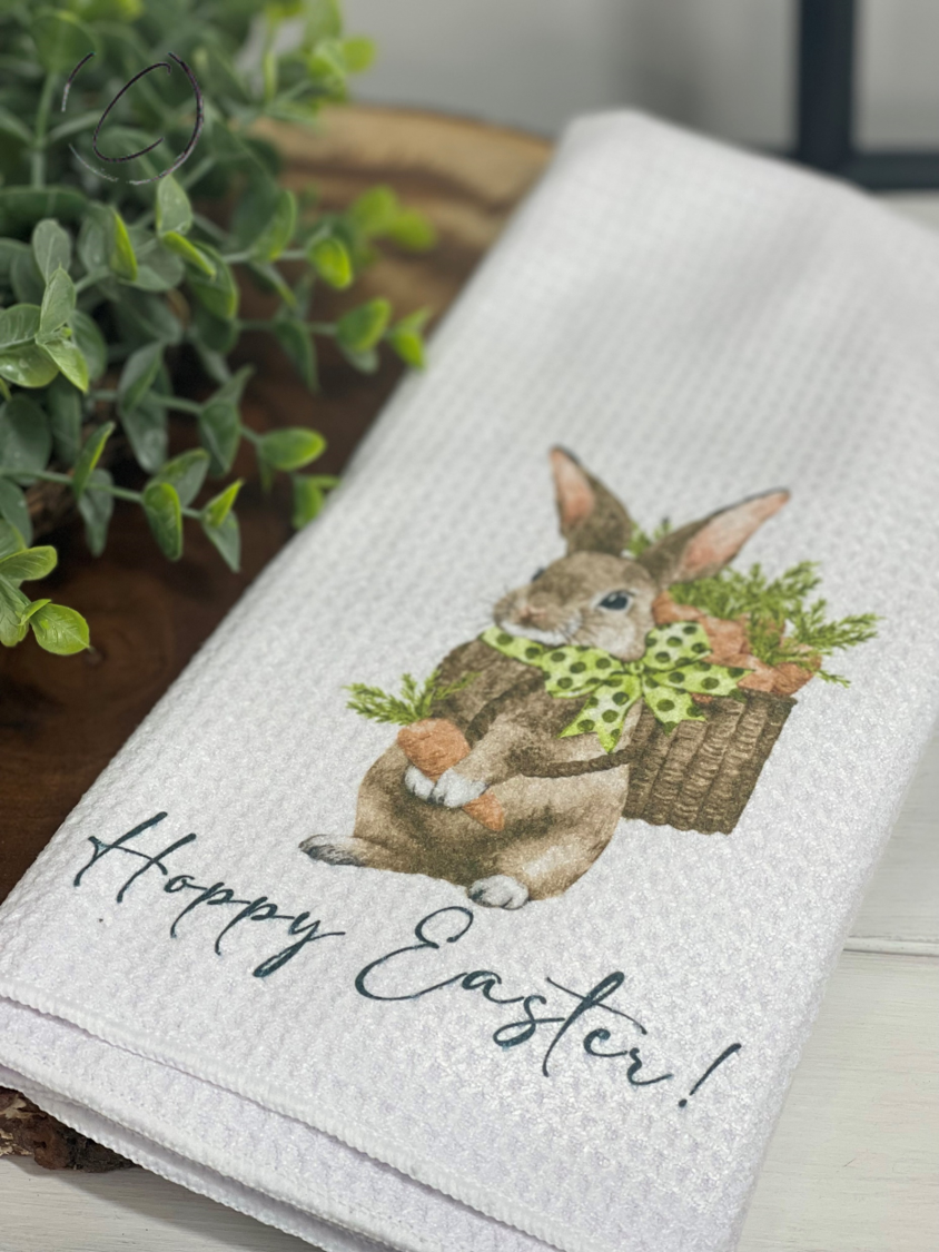 Towels - - Hoppy Easter Bunny Waffle Weave Tea Towel