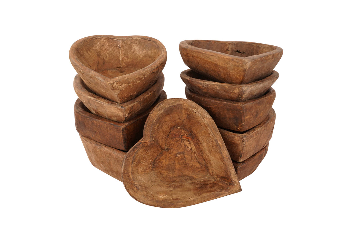 Bowl - Mini Heart Wooden Dough Bowl-6-7 inches