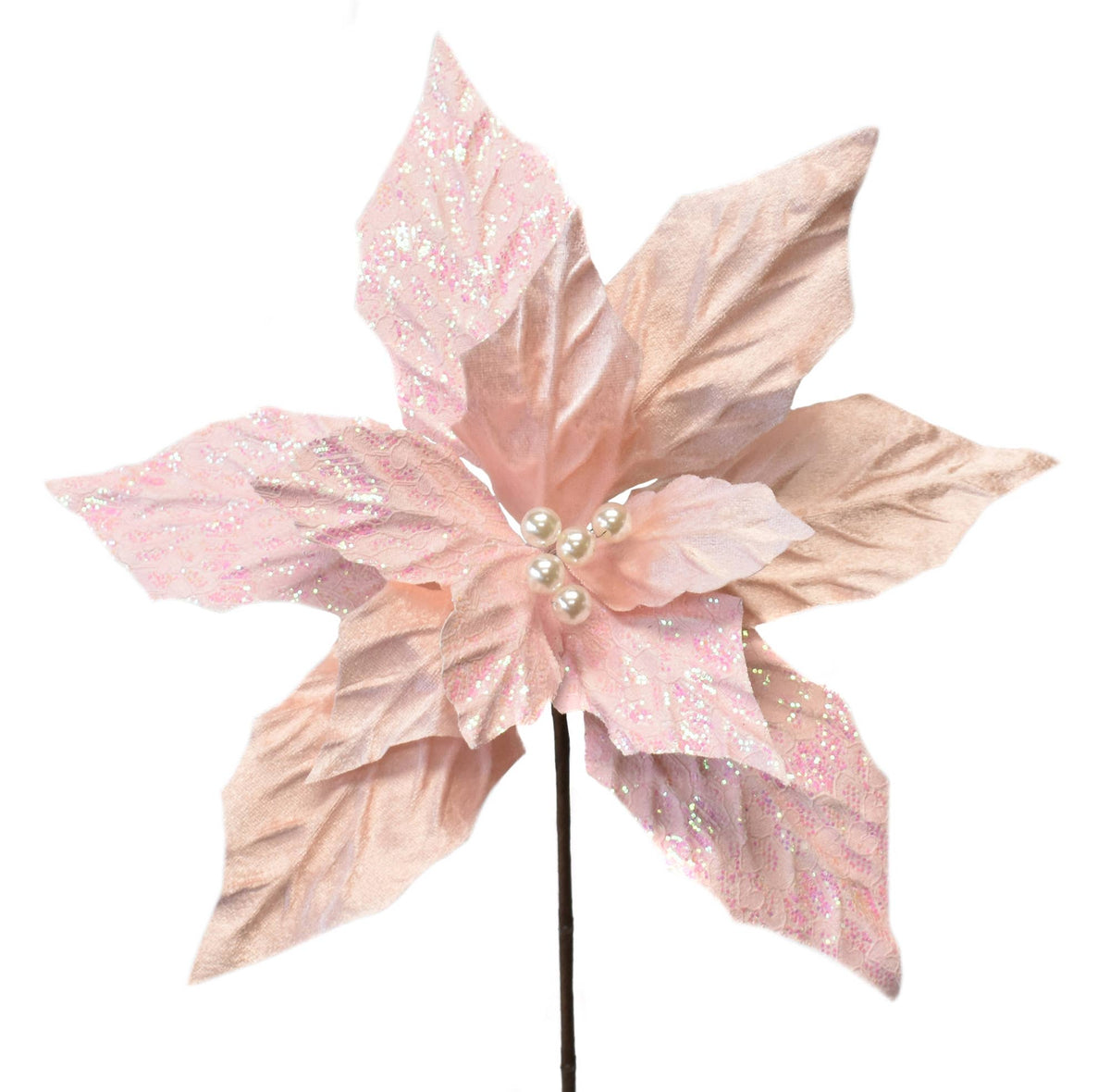 Flower - Velvet/Glitter/Patterned Poinsettia - Light Pink 16"x14"
